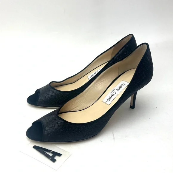 Jimmy Choo Isabel Black Glitter Heels sz 7.5 - Picture 7 of 13